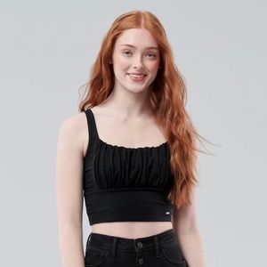 Hollister Ruched Cropped Cami Tank Top Black